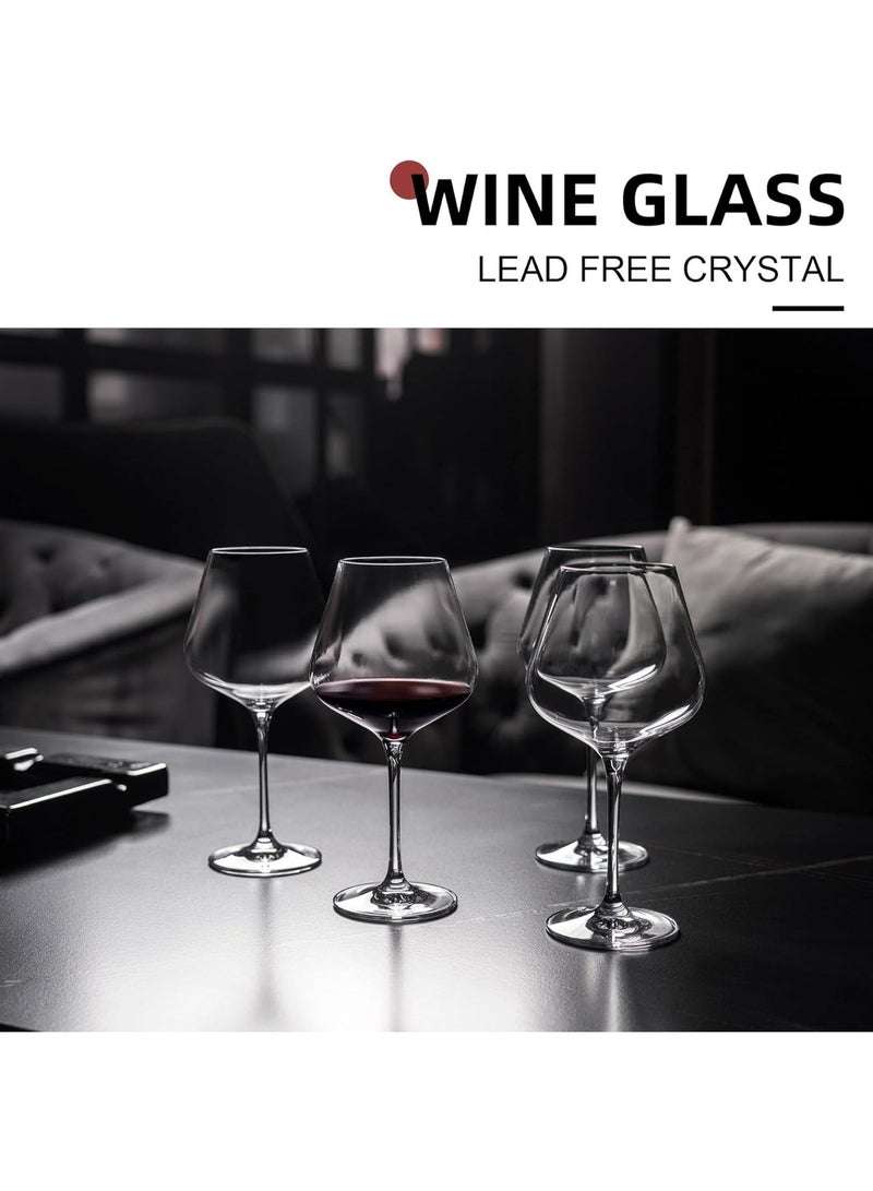 دبي كريستال طقم كؤوس نبيذ أحمر مكون من 4 قطع، كؤوس نبيذ بورغندي مصنوعة يدوياً من الكريستال الإيطالي، زجاج شفاف فاخر خالٍ من الرصاص [23 أونصة/650 مل] - Image 4